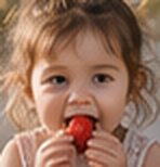 Emma tasting a strawberry